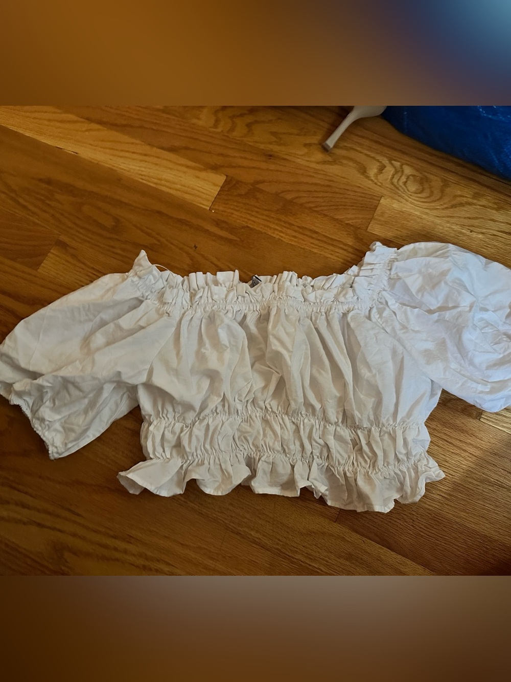 Zara White Off-Shoulder Smocked Crop Top